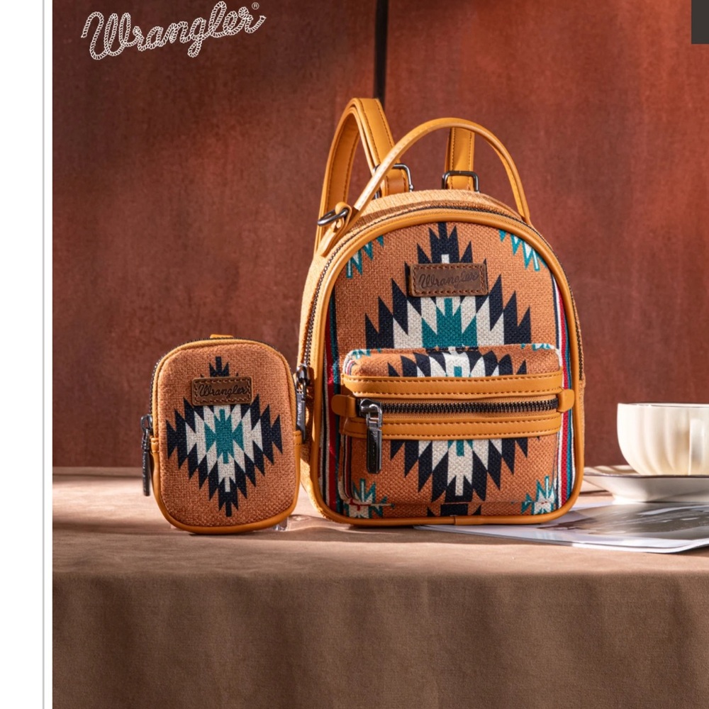 Wrangler Brown And Black Patterned Backpack Set - image 1
